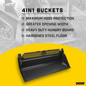 Digga 1225mm (48") Wide 4 in 1 Heavy Duty Flat Floor Bucket 12mm base (Mini Multifit)