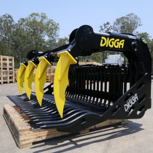 Digga 1200mm Rock Bucket with Hyd Grapple 2.5" Tyne spacing (Mini Multifit)